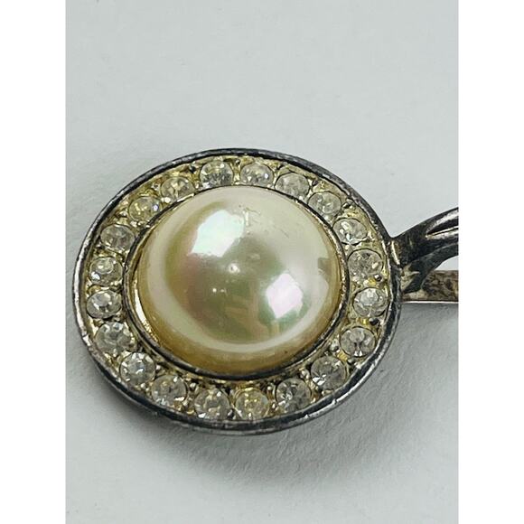 Vintage Roman Faux Pearl Rhinestone Silver tone Pendant for Necklace Round 1" Sc - Picture 7 of 16